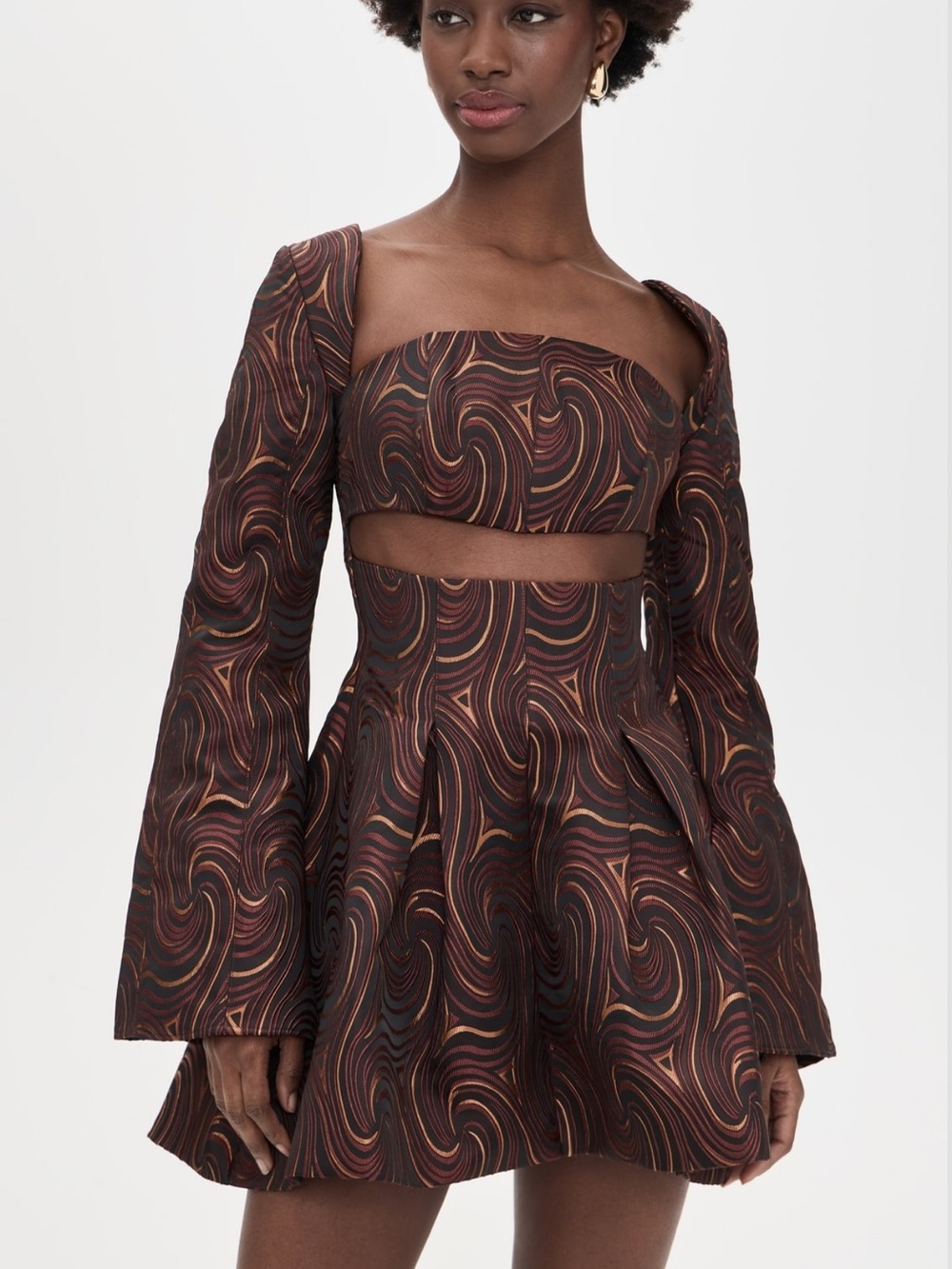 Andrea Iyamah Nala Brown Swirl Cutout Mini Dress
